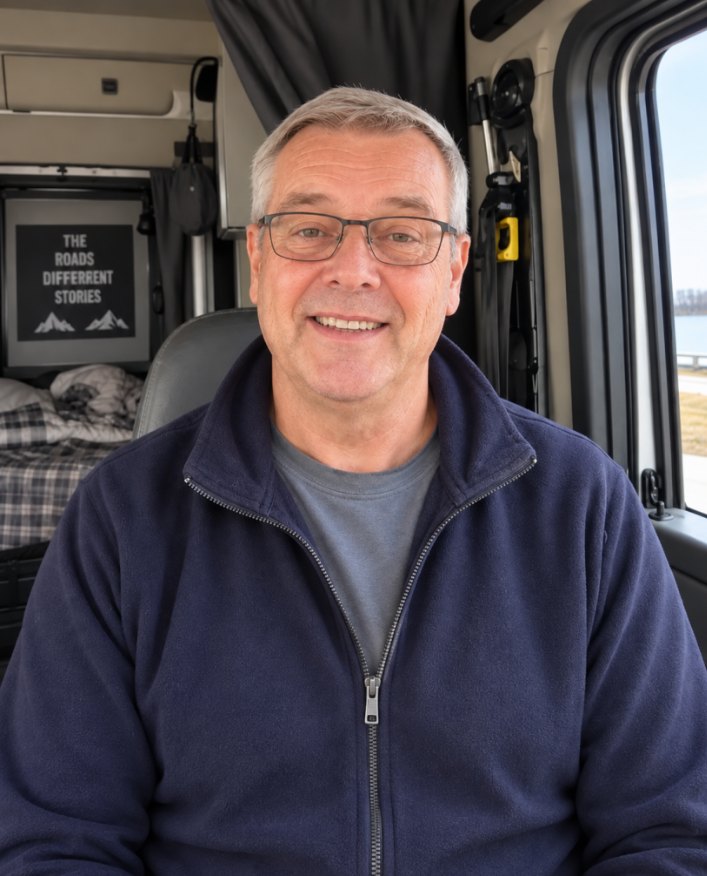 Gary Webster in the cab of his lorry